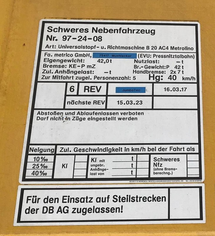 Matisa B20AC4 Metico (2018-11-05 Überhern Allemagne) (3.jpg (249.5 Kio) Vu 2557 fois Matisa B20AC4 Metico (2018-11-05 Überhern Allemagne) (3.jpg